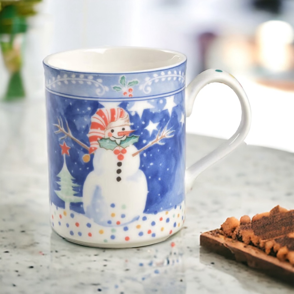 Set of 4 Noritake Epoch Mr Snowman Christmas Winter Holiday Mugs Coffee Cups